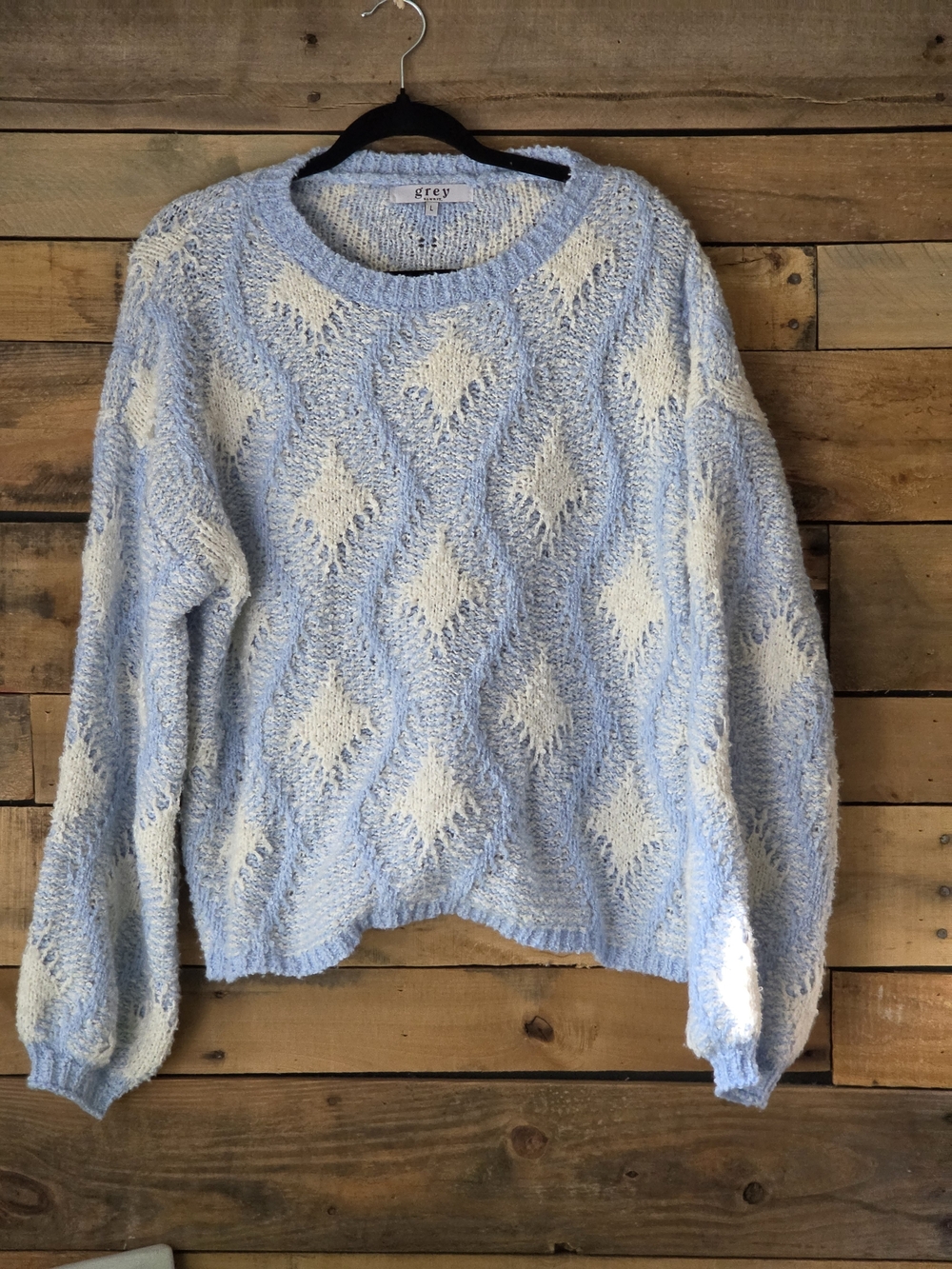 Grey Brand Light Blue & Cream Diamond Crewneck Sweater